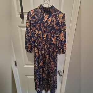 Nanette Lepore sz 8  smocked  long dress . Bohemian 3/4 sleeve floral. High low